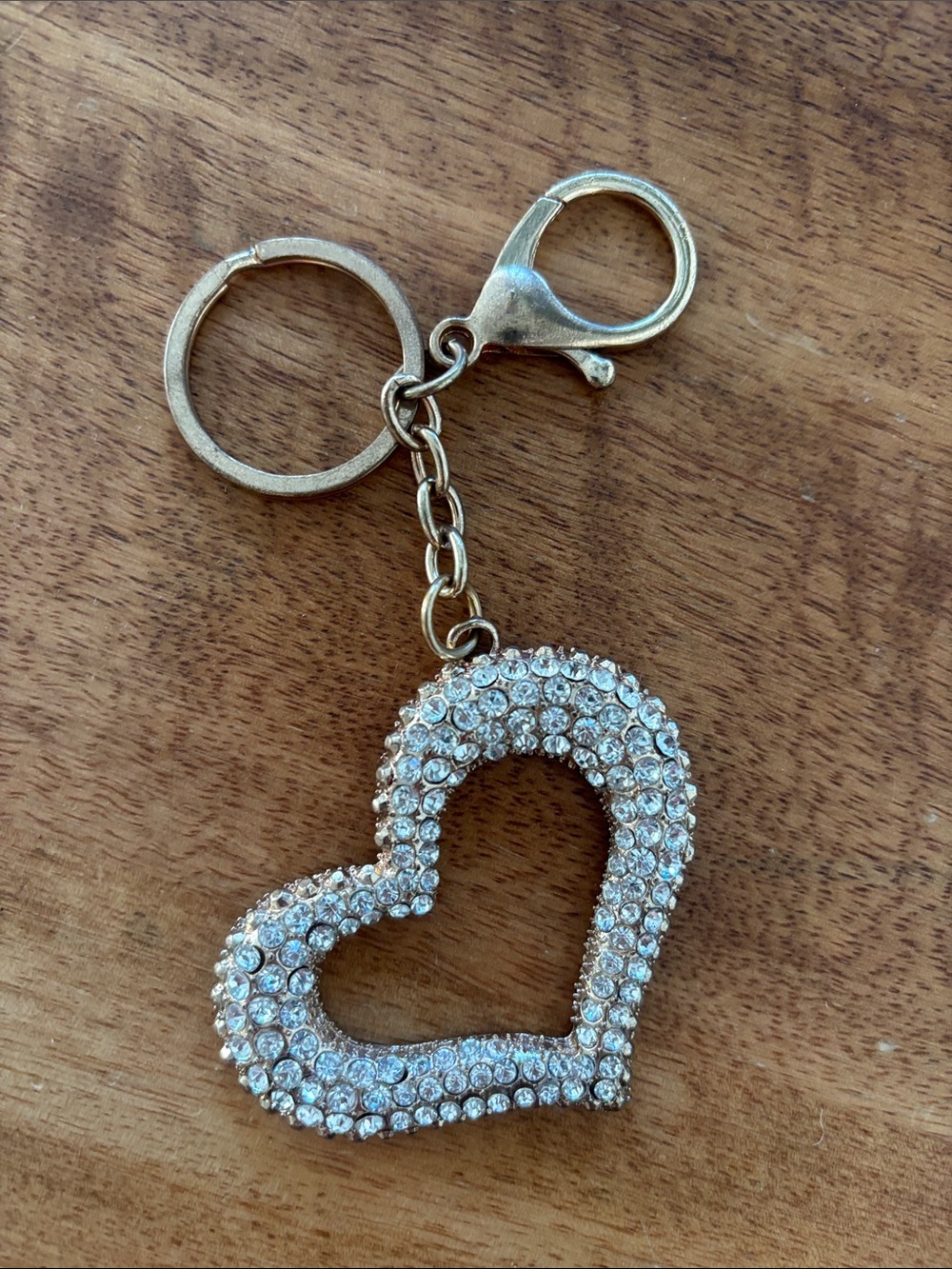 Vintage Gold-Tone Heart Key & Card Holder with Clear Crystals